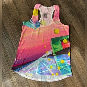 Lucky in Love Pink and Yellow Graphic Sleeveless Tank Top